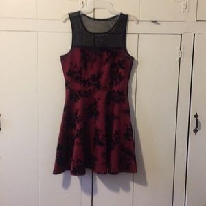 Black and Burgundy sheer sleeveless short dress